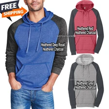 Mens Lightweight Soft Fleece Raglan Hoodie Pullover Heather Hoody XS-4XL NEW!