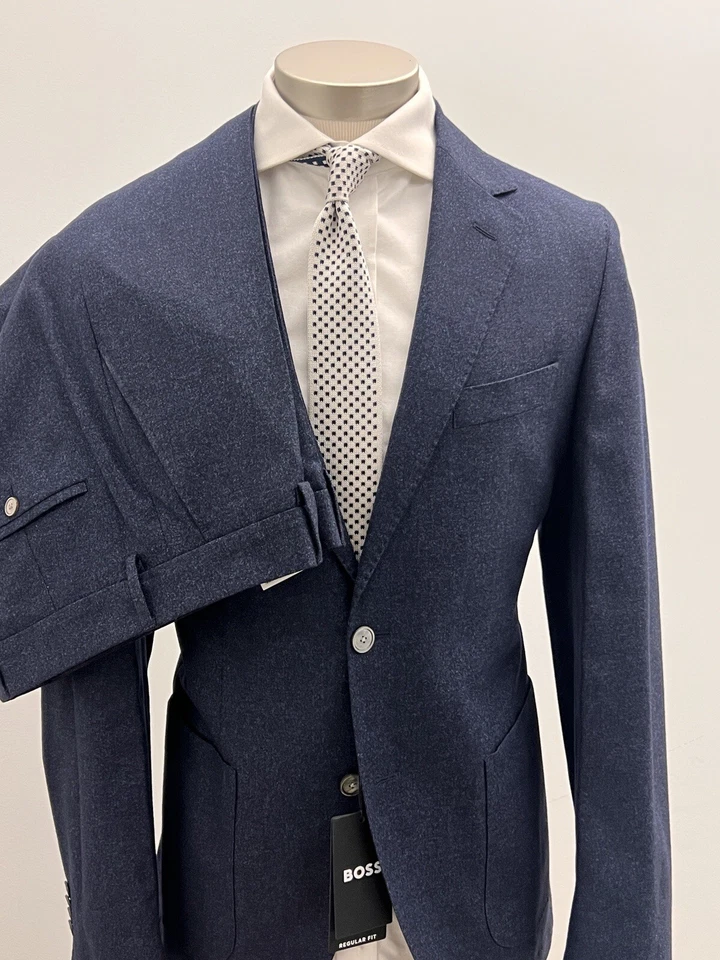 HUGO BOSS NAVY MELANGE 2B SUIT SIZE 40R  — GUABELLO 1815 ITALIAN FABRIC - Image 4 of 4