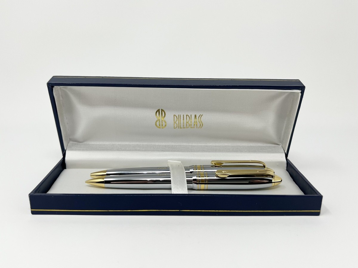BILL BLASS PEN & PENCIL SET EUROPEAN CHROME AND GOLD TONE 211-2 BP
