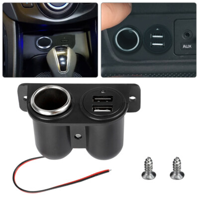 Black Car Parts Cigarette Lighter AUX Dual USB Power Outlet Socket Plug  Adapter