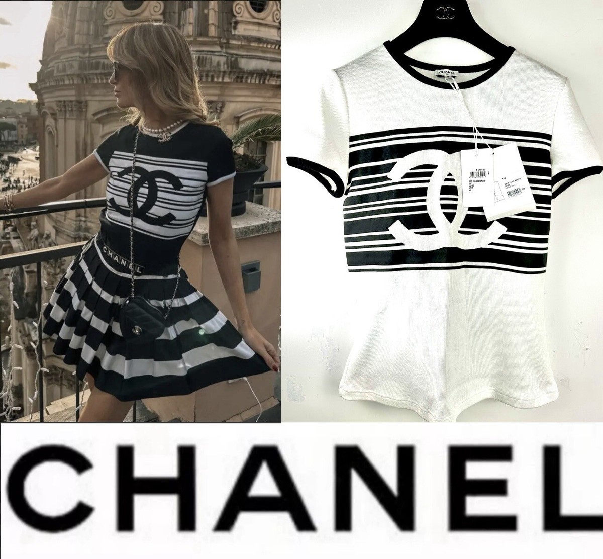 3K New Tag Chanel 2023 White Black CC Logo T Shirt Top 36 38 3K New Tag Chanel 2023 White Black CC Logo T Shirt Top 36 38