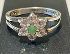 Vintage Avon 925 Sterling Silver Emerald CZ Floral Pinwheel Cluster Ring Size 6