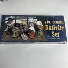Vintage 7pc Nativity Set Ceramic With Origional Box