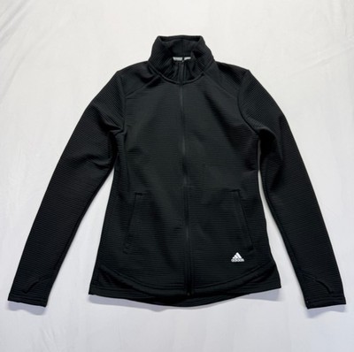 Adidas Golf Jacket Womens Small Black Ribbed Performance Layer Full Zip Athletic
