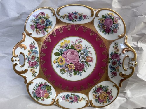 Tirschenreuth Germany Plate ELW Ernst Leitner Weltarbeit Dresden Flowers Gold