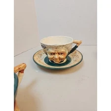 VTG Murray Kreiss Toby Style Pair Teacup and Saucer Old Man Old Woman Faces