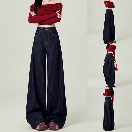 Pantalon Jean Fille 2025 – Coupe Ample, Jambes Larges, Taille élastique – Bleu – Taille 146