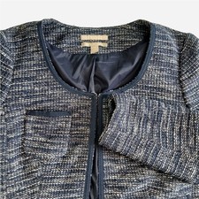 BANANA REPUBLIC Blue Tweed Knit Collarless Blazer Jacket ItGIRL Career 10P