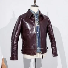 Mens Vintage Style Sports Leather Jacket Veg-Tanned Horsehide Biker Motorcycle