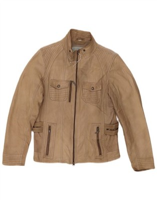 Cecil Womens Leather Jacket UK 12 Medium Brown UO01