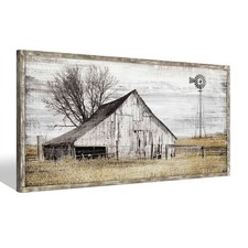 Farmhouse Framed Wall Art Picture: Rustic Barn Farm Wood Artwork Decor Large ...