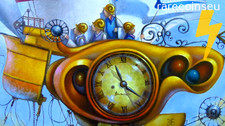 Mechanical world flying ship steampunk painting oil on canvas original not copy