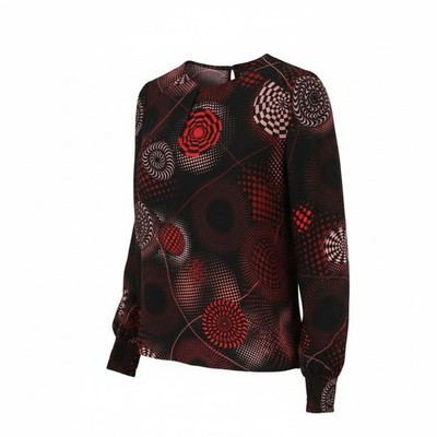 DESIGUAL Blus Luna Rep Damenbluse XL Schwarz Viskose Langarm Crew Neck