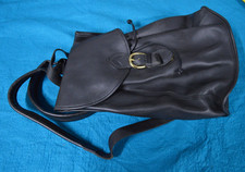 Vintage Black Leather Backpack Drawstring Flap Travel Bag Made In USA