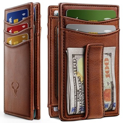 BULLIANT Magnetic Closure Slim Wallet-Genuine One Size, Brick Brown4203