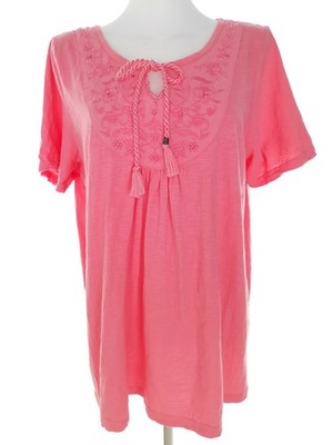 ISOLDE Damen Tunika Bluse Gr. XL Rosa Baumwolle 100% Kurzer Ärmel Stickerei