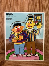 Vintage Playskool Bert Ernie Say Hello Wood Puzzle Sesame Street