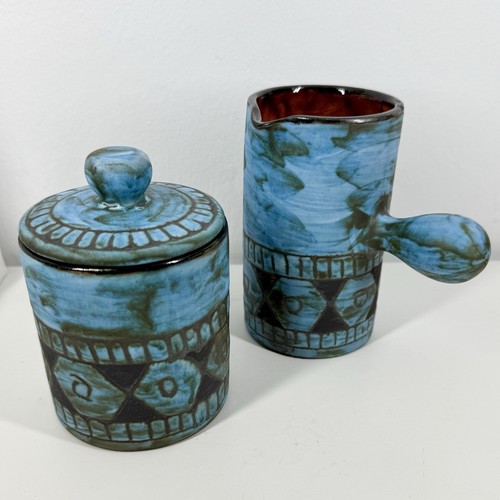 ALAIN MAUNIER Ceramic COFFEE 5pc SET w/Sugar, Creamer VALLAURIS France MCM 1960s - Picture 9 of 23
