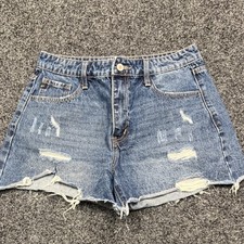 Kancan Los Angeles Distressed High Rise Denim Shorts Womens Size 28 Medium Wash