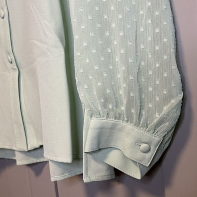 Isaac Mizrahi Live Size 16 Blouse Women Light Green Long Sheer Sleeves Shirt Top