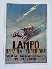 1920's Original Lampo Italian Gasoline Ad That is Linen Backed