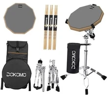 Drum Practice Pad with Snare Drum Stand Set, 12-Inch Double Sided Silent Gray