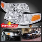 Fits 1998-2011 Ford Crown Victoria Clear Headlights+Corner Signal Lamp Pair