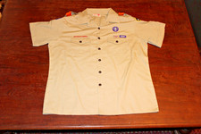 Boy Scouts of America BSA Men's Shirt Tan X-Large XL Sewn Patches Short Sleeve
