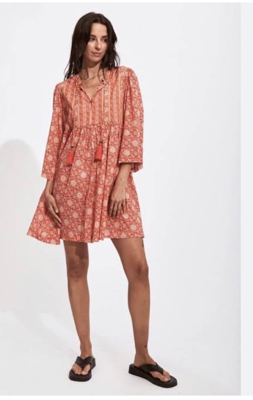 ARNHEM Carmen Cherry Cotton Boho LS Tunic Mini Dress M 10- Like New