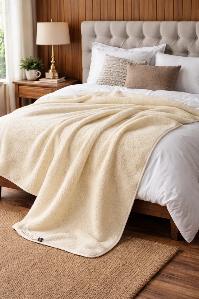 Merino-Wolle Decke 200x200 cm Wolle Wohndecke für Bett Tagesdecke Weiß - Bild 1 von 4