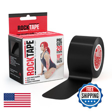 RockTape Kinesiology Tape 10" Pre-Cut Strips 20-Pack Black for Athletes