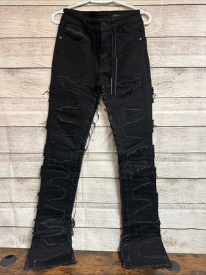 Rockstar Original Distressed Shake Black Stacked Flare Jean Men's Size 28 NWT