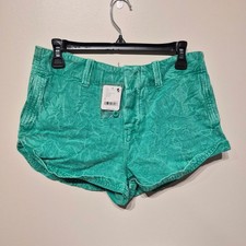 Free People 4 Green Point Dume Slouchy Chino Shorts Green Acid Wash
