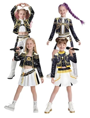 Kids Girls KPop Demon Hunters Costume Rumi Zoey Cosplay Fancy Dress Wigs Outfits