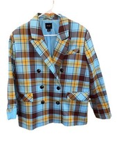 Nasty Gal Blazer Plaid Double Breasted Oversized Lined 8 Shoulders Pads Vent