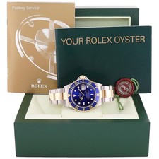 MINT 2004 Rolex Submariner 16613 Gold Steel Two Tone Gold Buckle Sunburst Blue 8
