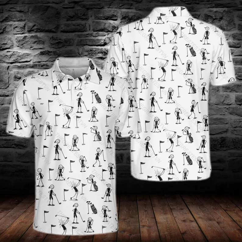 Golf Stick Figure Polo Shirt Lightweight Funny Golfer Men