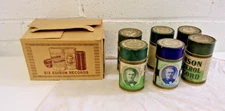 Lot of 6 Antique Blue Amberol Edison Phonograph Cylinder Records w Org Box