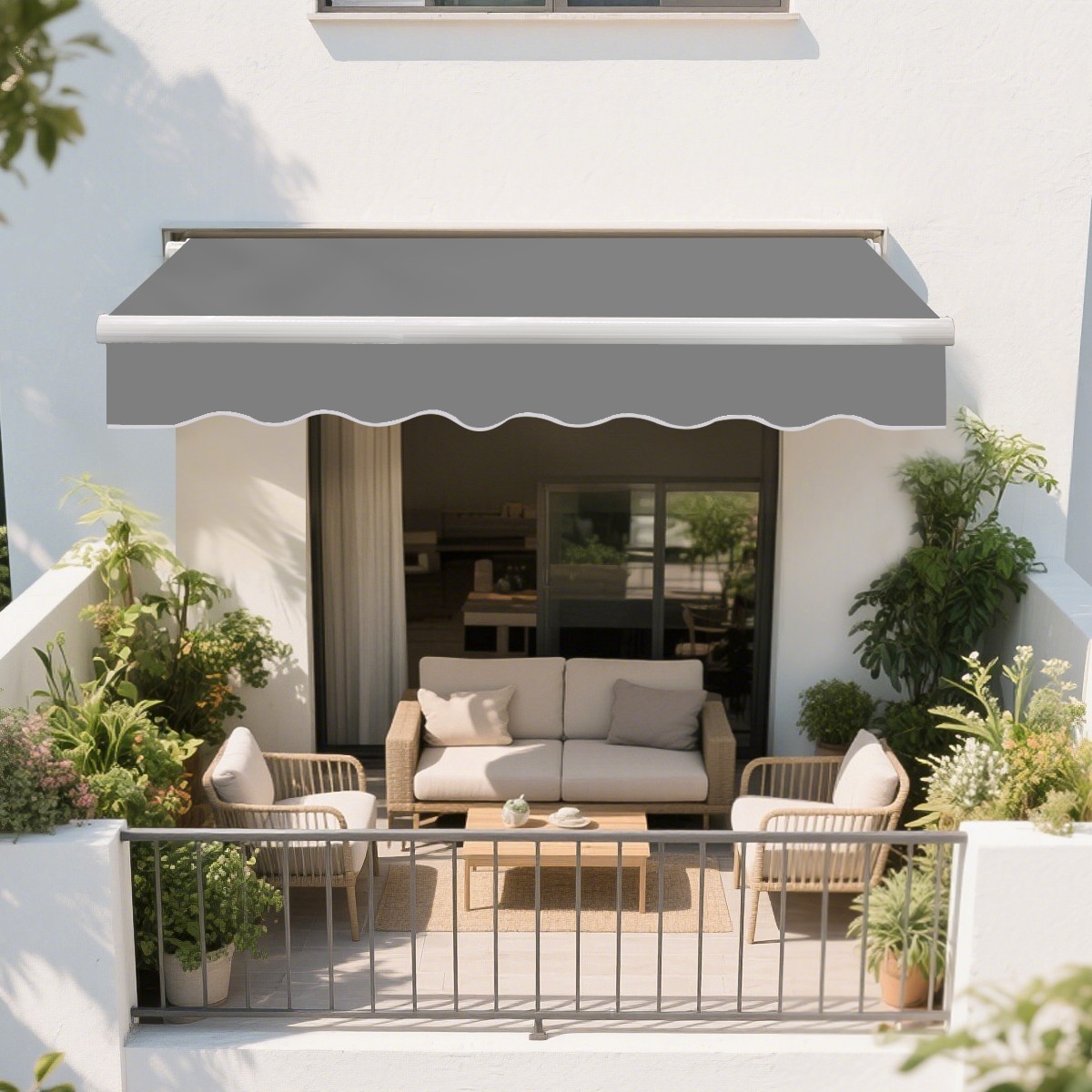 2.5x2M Outdoor Garden Manual Patio Awning Canopy Retractable UV Sun Shelter Grey