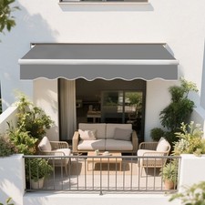 2.5x2M Outdoor Garden Manual Patio Awning Canopy Retractable UV Sun Shelter Grey