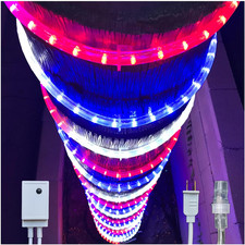 50Ft Red White Blue LED Rope Lights with Patriotic Lights with 4-Level Dimmable
