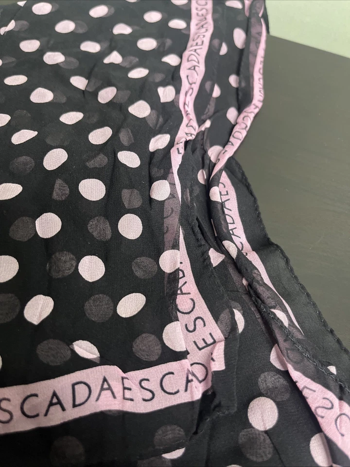 Large Silk ESCADA pink Polka Dot Rectangle Scarf - Image 2 of 4