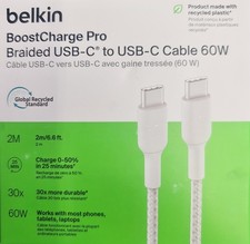 Belkin BoostCharge Pro Braided USB-C to USB-C 60W cable 2M -White