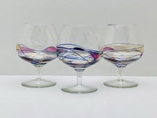 Vintage Brandy Glasses Art Glass Hand Painted Art Glass Mosaic Design