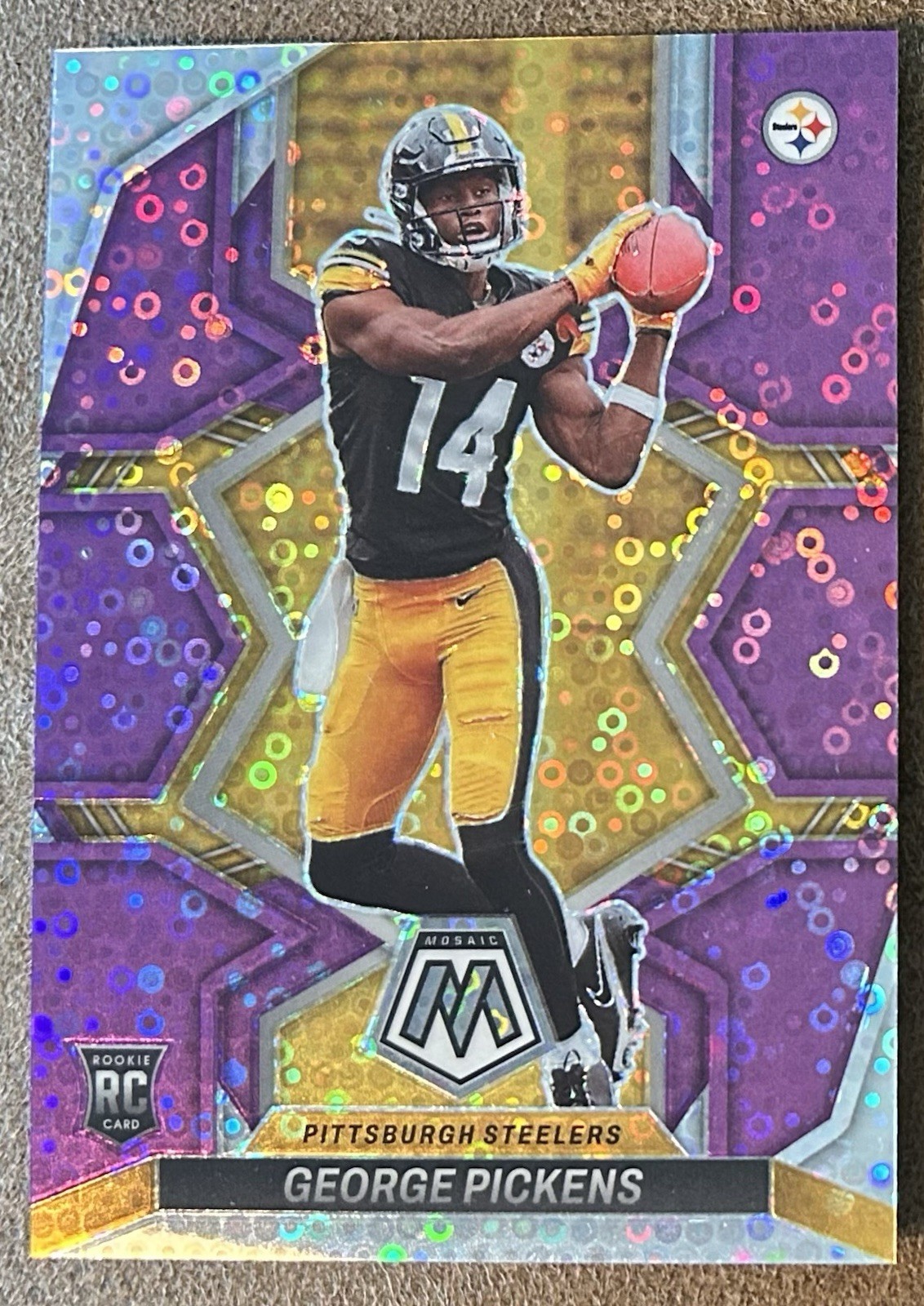 2022 Panini Mosaic GEORGE PICKENS Rookie RC No Huddle Purple Disco Prizm /50 318