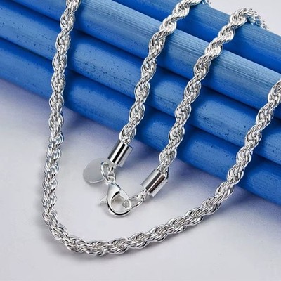 Versilbert Seil Kette Halskette Armband Set 4 mm Mode Hochzeit Geschenk Schmuck