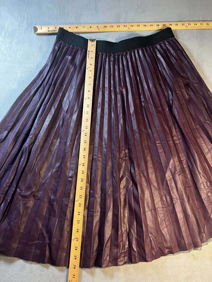 nuevo CALVIN KLEIN Mujer XL Midi Falda Plisada Borgoña Bajo Rodilla Imitación Cuero Foto 4 de 4