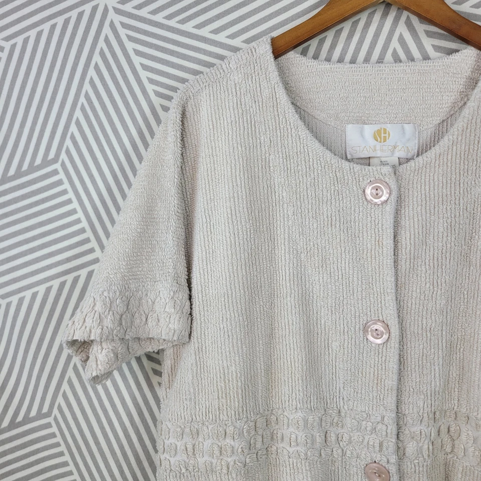 Casaco de casa vintage de chenille mais 2X bolsos capa de natação bege branco JUSTO - Imagem 2 de 4