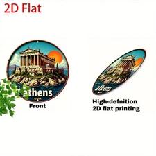 Vintage Athens Greece Parthenon Landscape Round Aluminum Plaque