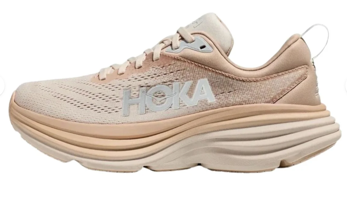 Hoka One One Bondi 8 Womens Size 8 Cream Athletic Running Walking Shoes Sneakers